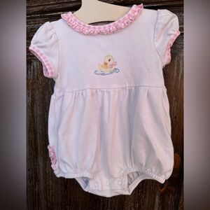 Adorable Pink Baby Romper with Duck Embroidery